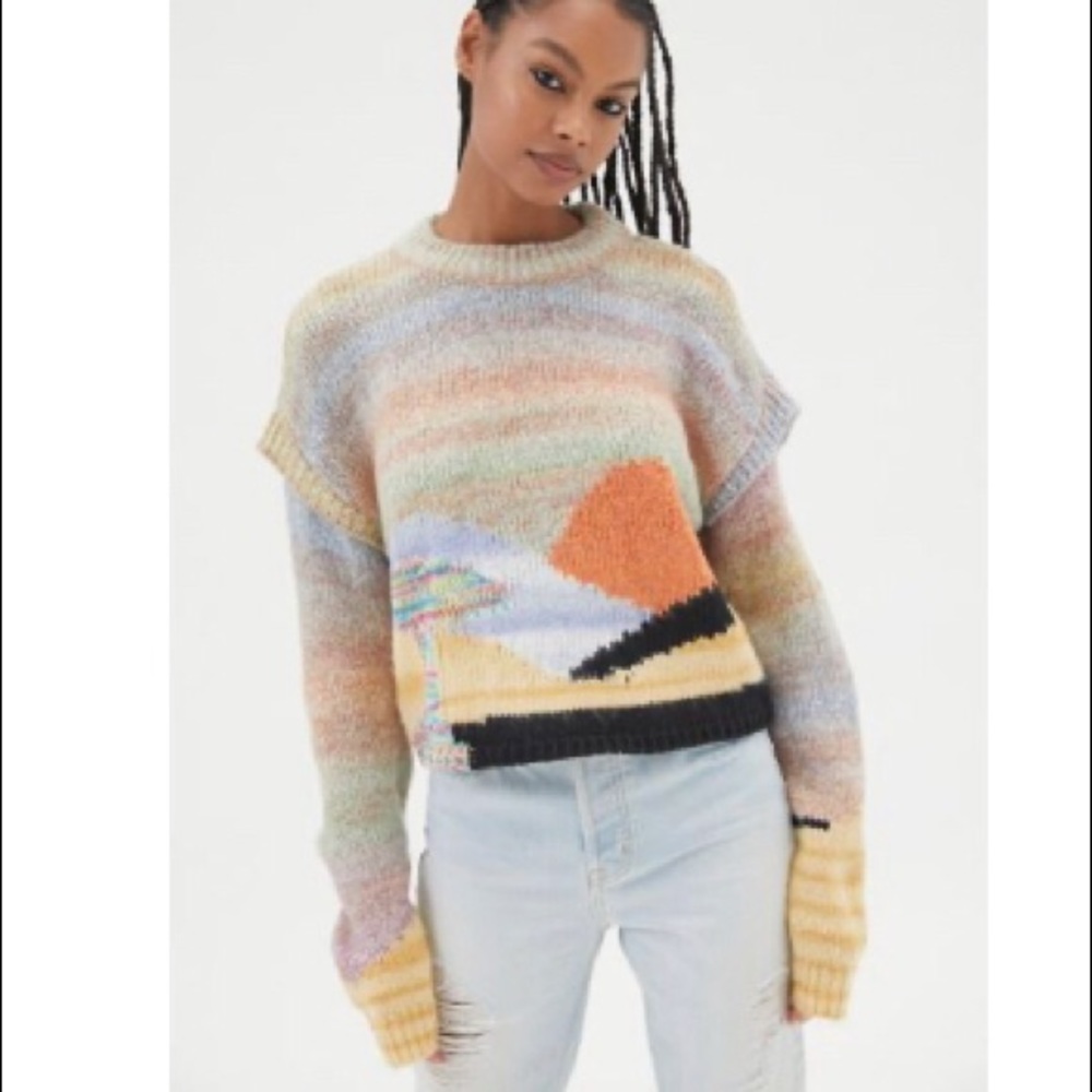 Urban Outfitters Landscape Ventura Sweater knit rainbow sweater with mushrooms